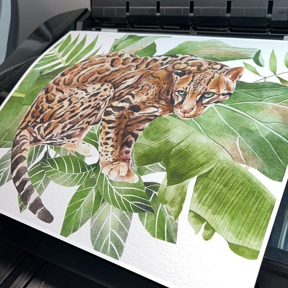 Watercolor Wall Art Wild Cat Ocelot Portrait Print Poster Unframed - Picture 15 of 17
